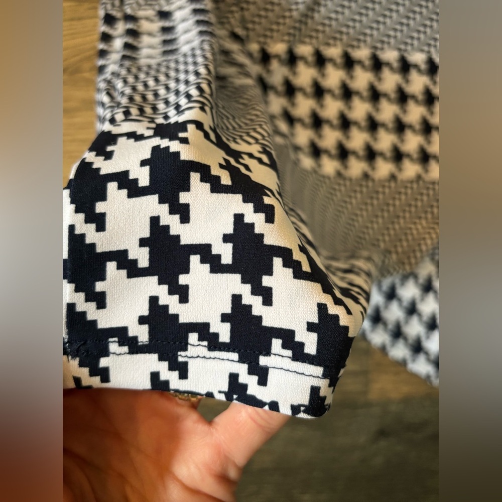 MICHAEL KORS Navy herringbone White Print Shift Dress Jersey Small Houndstooth - Picture 10 of 11